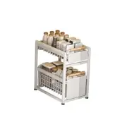 2 Tier Pull-out Storage Organizer, Slide Out Kitchen Double Layer S White