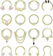 [LOYALLOOK] 16Pcs 16G Septum Rings Hoop for Women Men Surgical Steel Dangle Septum Jewelry Septum Clicker Horseshoe Nose Rings Hoop Hinged Segment Daith Helix Tragus Cartilage Earrings Piercing