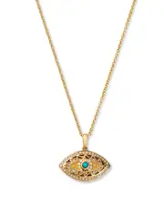Bloomingdale's Fine Collection Turquoise & Diamond Evil Eye Pendant Necklace in 14K Yellow Gold, 18