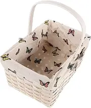 ABOOFAN Handmade Rattan Storage Basket with Cotton Liner Rectangular Picnic Planter Bin Versatile Organizer for Clothing Bread and Home Decoration