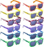 KINBOM 12 Pairs Mosaic Party Glasses, Colored Frame Sunglasses Plastic Pixel Sunglasses Kids Adults for Birthday Miners Game Party Favors (6 Colors), 6 Colors, 14.2cm