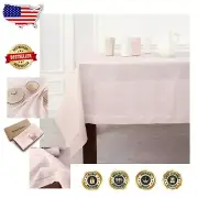 Elegant Pink Linen Tablecloth 60x108 Inch - Classic Hemstitch for Special Occ...