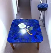 24" Square Lapis Lazuli Stone Coffee Table Semi Precious Stone Inlay Floral Deco
