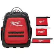 Milwaukee Tool Backpack 15" Storage Pockets w/ 3-Pack Multi-Size Tool Bags Red