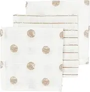Meyco Baby Dot Stripe Burp Cloths, 3-Piece (Muslin Cloths, Muslin Squares Made of 100% Cotton, Absorbent & Quick Drying, Multifunctional), Sand
