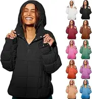 [VESNIBA] Women's Quilted Pullover Puffer Jacket Oversized Long Sleeve Hooded Coats Winter Warm Lightweight (Black-b, XXL)