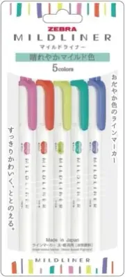 Zebra Mildliner WKT7-5C-HC-N Highlighter, Sunny and Mild, 5 Colors | US Seller