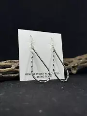 Native American Navajo plain Sterling Silver twisted teardrop hoop Earrings