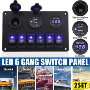 2X 6 Gang Toggle Rocker Switch Panel Dual USB for Car Boat Marine RV Truck Blue (for: Fiat)