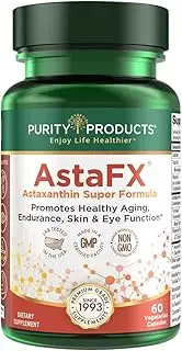 AstaFX Astaxanthin Antioxidant Super Formula from Purity Products - Clinically Tested 4 mg AstaREAL with Full Spectrum Tocotrienols (vitamin E) + BioPerine Black Pepper + Piperine - 60 Vegetarian Caps
