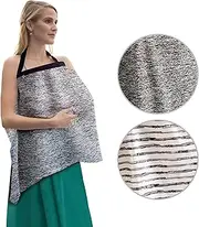 Bebe au Lait Zip & Switch Nursing Cover- Premium Cotton Breastfeeding Cover for Mom, Privacy Nursing Cover for Breastfeeding,Breathable Nursing Cover Up, One Size Fits All -Grey & Stripes (Pack of 2)