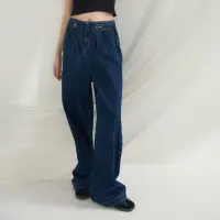 在飛比找momo購物網優惠-【Line-up wears】現貨-摩登復古側腰扣牛仔寬褲(