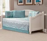 Linen Plus Over Size Quilted Bedspread Floral Turquoise Teal Aqua Coastal Plain/Gray Green New, Daybed