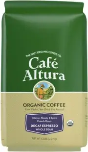 Whole Bean Organic Coffee, Decaf Espresso - Water Process (Packaging May Vary)