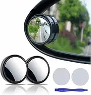2 pcs Blind Spot Mirrors, 2" Round HD Glass Convex 360° Wide Angle Side Rear View Mirror with ABS Housing for Cars SUV and Trucks, Black, Pack of 2