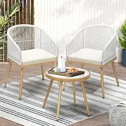 Livsip Outdoor Furniture 3Pcs Rattan Bistro Set Garden Patio Table and Chair Setting