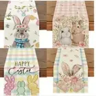 Linen Easter Tablecloth Egg Bunny Placemat Easter Rabbit Table Runner Dining