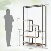 6-Tier Indoor Plant Stand with Hooks and Wire Shelf - Rustic Brown Metal Frame