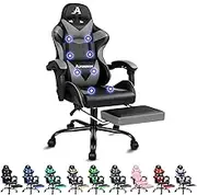 ALFORDSON Gaming Chair with 8 Points Massage and Recline, Ergonomic Executive Office Chair PU Leather with Footrest, Height Adjustable Racing Chair, 180kg Capacity (Eryx Grey)