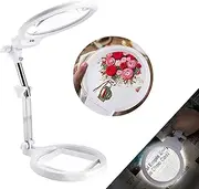 2-in-1 Magnifying Desk Lamp & Handheld Magnifying Glass with Light, 5.5 Inches, 2X-6X Hands Free Magnifiers Lens for Reading, Cross Stitches, Crafts, Needleworks, Embroidery (White)