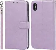 Case for iPhone X XS Leather Wallet Case with Card Holder Slot SunYoo Drop Protection Shockproof Cover Kickstand Magnetic Handbag with Wrist Strap Women Men Flip Folio for iPhoneXS iPhoneX Purple