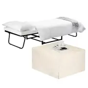 Folding Bed Guest Bed Sofa Ottoman Bed w Slip Cover (Oatmeal)