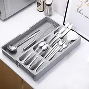 FOREVERIE Extendable Medium Cutlery Tray Silverware Organiser, Adjustable Kitchen Drawer Organiser, Utensil Holder for Spoons Forks & Small Knives, Grey