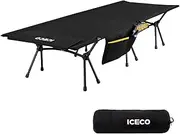 ICECO Camping Cot for Adults, Folding Cot for Camping, Portable Bed Sleeping Cot, Lightweight Backpacking Cot Strong Support 400 Lbs, Tent, Outdoor, Hiking, Travel, RV, Beach (L-Black)