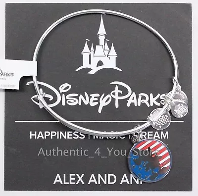 New Disney Parks Alex and Ani Mickey Mouse American Flag Silver Bangle Bracelet