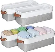 Kntiwiwo Small Fabric Storage Bins, 15x6x5 inch Narrow Storage Baskets 4-Pack Long Storage Basket for Organizing with Handles, Decorative Basket for Closets, Shelves, Toilet Paper, Grey