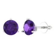 4.0ct Round Cut Natural Amethyst Stud Martini Gift Earrings Real 14k White Gold