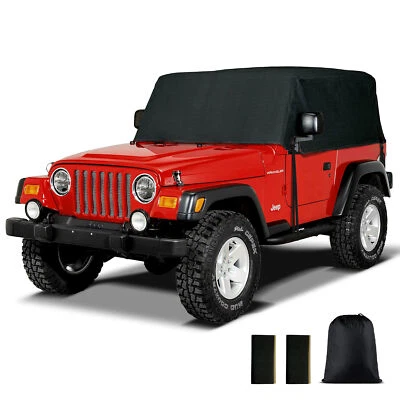 KNOX Half Car Cover, Fits 1976–2006 Jeep Wrangler TJ, YJ, JK, Jeep CJ (Black)