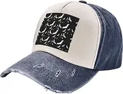 [JBYJBX] Halloween Flying Bats Print Vintage Style Washed Baseball Cap Adjustable Dad Hats with Classic Brim Unisex Hat, Navy Blue, One Size