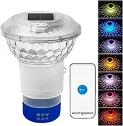 Pool Floater for Chlorine Tablets - Solar Spa Chlorine Dispenser Remote Control,Easy Opening & Adjustable Release Chlorinator with Colorful Lights, Outdoor Decorations
