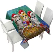 Christmas Cats Cute Gingerbread Sleigh Kittens Tablecloth