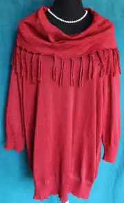 NWT $68 STUDIO WORKS Cherry Fizz Red Sparkle Fringed Cowl Sweater 3X Thin Rayon