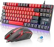 CHONCHOW 75% Mechanical Gaming Keyboard and Mouse Combo, 87 Keys TKL, LED Backlit, Blue Switch, Hot Swappable Mechanical Keyboard, RGB Mouse 1200-4200 DPI for Ps4 Xbox PC Laptop Mac Windows, Black-Red