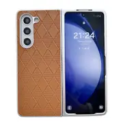 For Samsung Galaxy Z Fold4 5G Checkered Leather Phone Case With Pearlescent Finish
