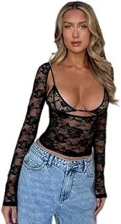 [Generic] Women Lace Crop Top Sheer See Through Going Out Tops