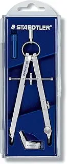 STAEDTLER Mars Comfort Precision Compass, 551 01, Precision Compass with Spindle Guide, Spring-Bow Head and Centre Wheel, Solid Metal Compass, Hinged Leg Joint and Needle Shoe