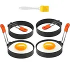4 Pcs Egg Rings For Frying Pan Steel Egg Cooker Circles Non-stick With Oil Brush
