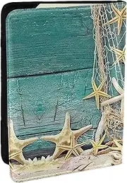 [JEJEA] Starfish Seashell Beach Print Travel Organizer Credit Cards Case Passport BookPassport Holder Cover Wallet forTraveling,, Black, One Size