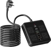 Power Board USB, 10-in-1 Power Strip with 1 USB-C Fast Charge 20W & 5 USB-A Ports, Surge Protector with 4 AC Outlets, 1.8m Extension Cord, Independent Switches, Power Board for Home Office