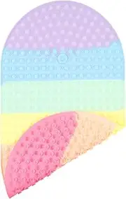 Baby & Toddler Bath Mat for Tub，Silicone Non Slip Bathtub Mat for Kids with 27 x 15 Inches Storage, Bathbub with Push Pop Bubbles, Machine Shower, Colorful, Oval