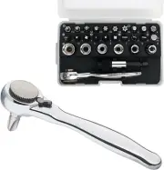 SHARDEN 1/4 Mini Ratchet Set 28Pcs Right Angle Screwdriver and Bit with Metric S