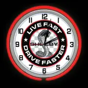 19" SHELBY LIVE FAST DRIVE FASTER Double Neon Clock Cobra Mustang GT350 GT500