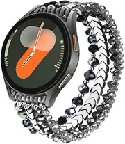 [DEALELE] Bands Beaded Compatible with Samsung Galaxy Watch 7 / FE / 6/5 / 4 40mm 44mm / 6 Classic / 5 Pro / 4 Classic, 20mm Handmade Elastic Crystal Beads Bracelet for Huawei GT3 42mm Women