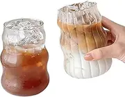 Cloud Glasses, 2pcs 530ml Clear Wave Drinking Glasses, Ripple Iced Coffee Glass Cups, Beer Cup for Whiskey Cocktail Beer Iced Coffee Tea Wine Gifts