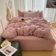 Solid INS Style Bedding Set for Pink Cotton Fitted Flat Sheet with Pillowcases