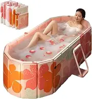 Genrenyen Portable Bathtub for Adult 59" Large Foldable No Installation Bath Tub for Shower Stall, Bathroom Hot SPA Soaking Standing Tub, Collapsible Plunge Bathtub (Pink, 59"×21.6"×19.6")